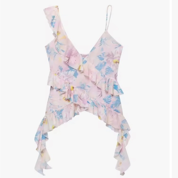 Women’s Zara Pastel Floral Ruffle Tank Top - Picture 1 of 7